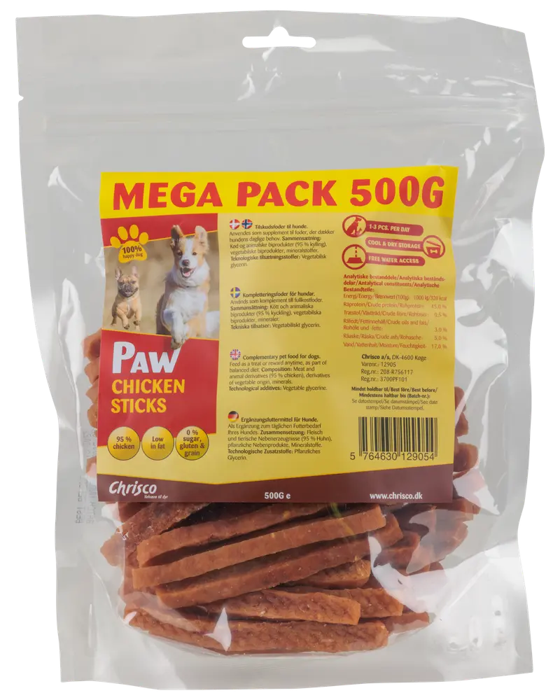 PAW Hundegodbid Chicken sticks 500 g