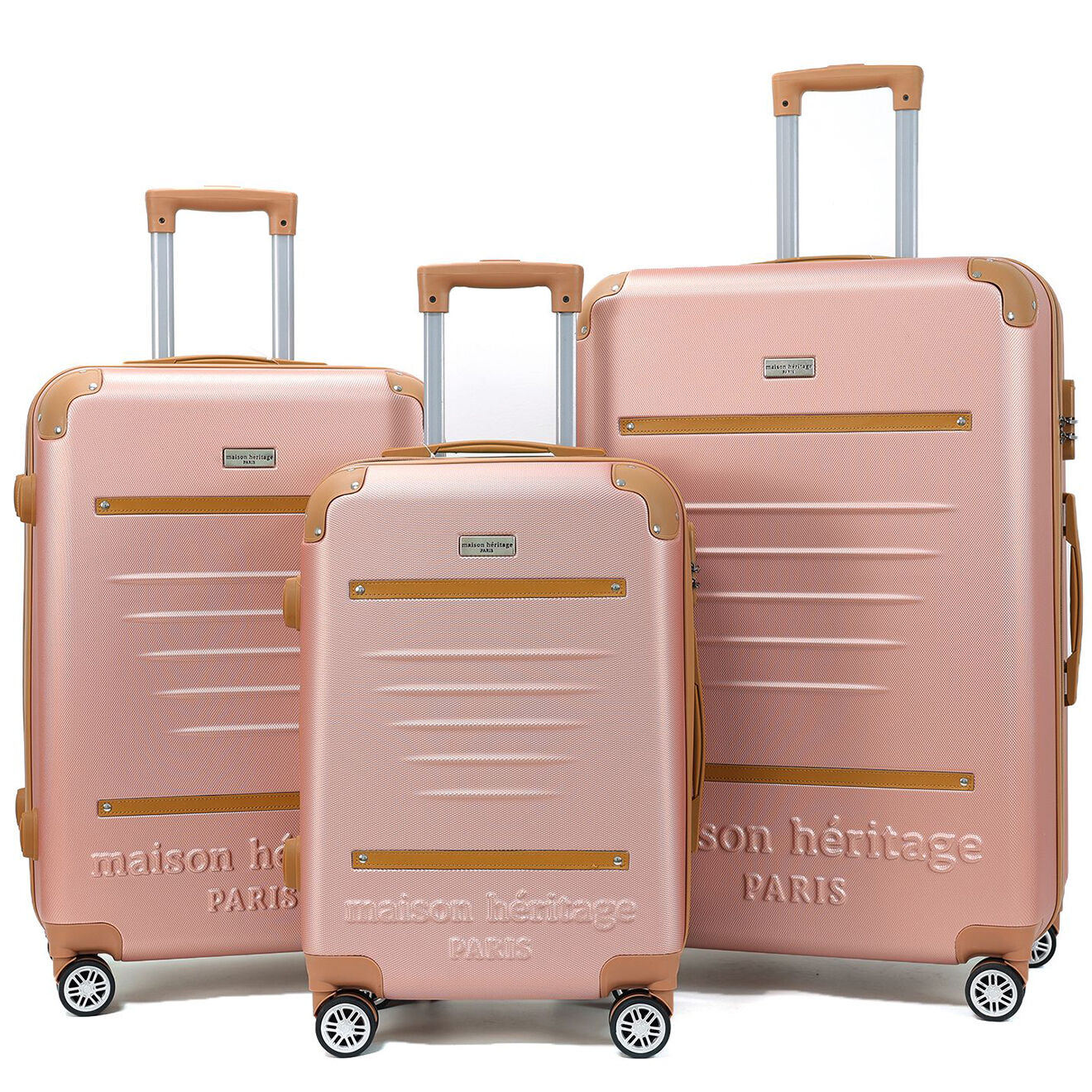 Maison Héritage 3 Valises 4 roues doubles Trocadéro 55/65/75 cm rose doré