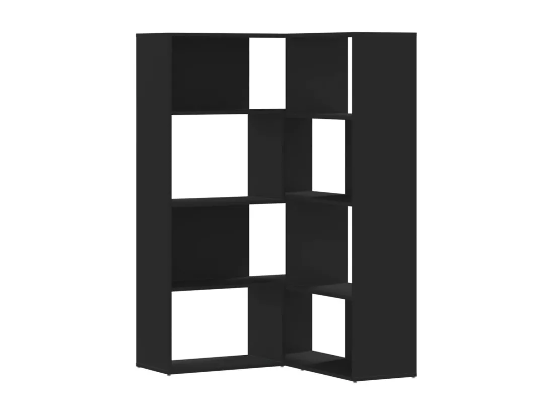 Bibliothèque d'angle à 4 niveaux noir bois d'ingénierie