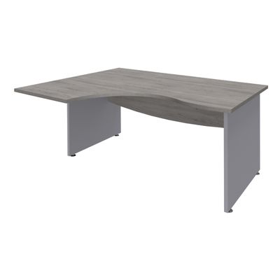 Bureau compact à gauche DUAL - L180 cm - Pieds alu - plateau imitation Chêne gris (Pieds de renfort ou caisson bout de bureau obligatoire à rajouter - non inclus)