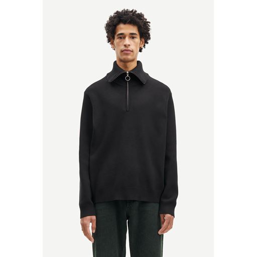 Samsøe Samsøe Ryder Half Zip Striktrøje, Sort, XL