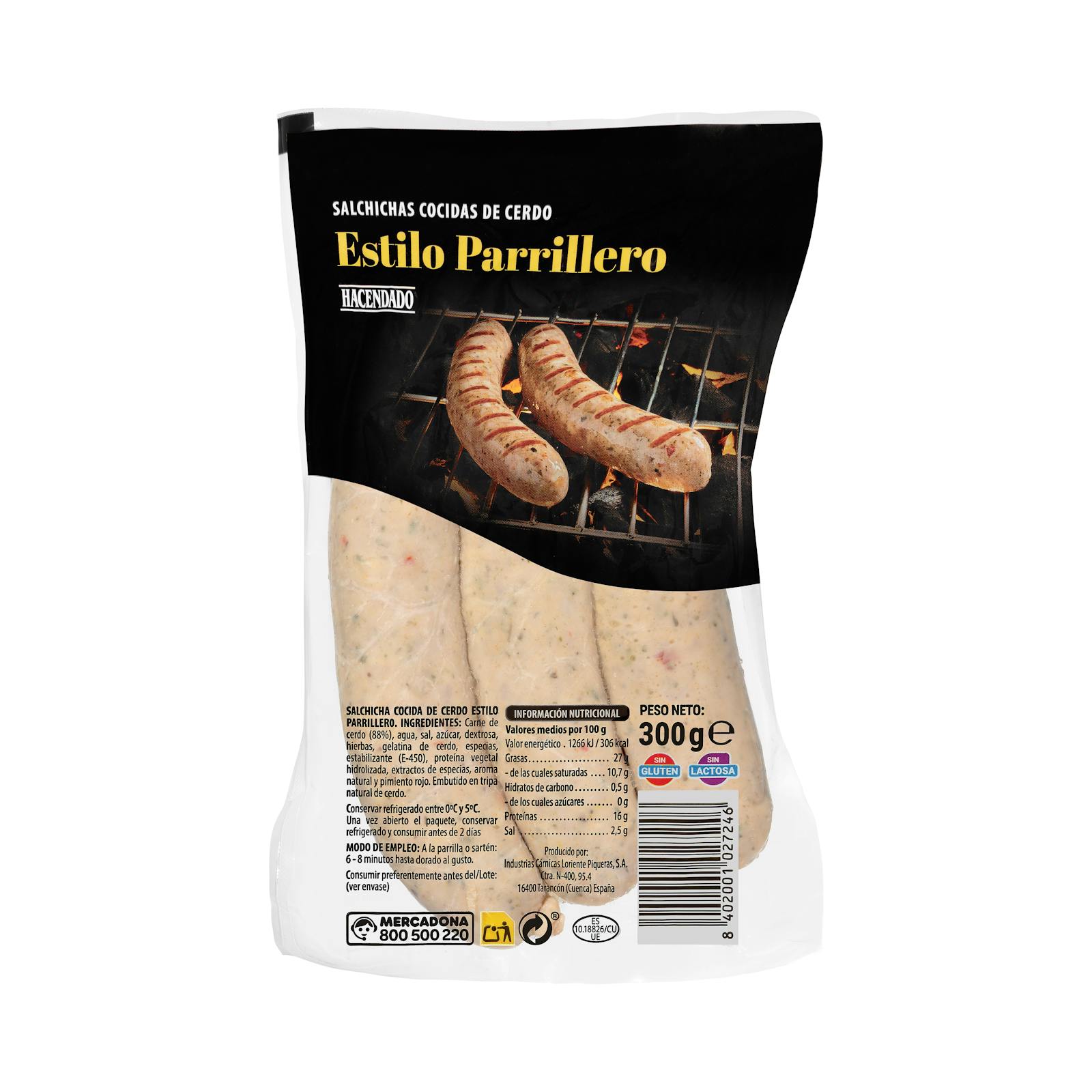 Saucisses de porc Hacendado cuites, façon grillades