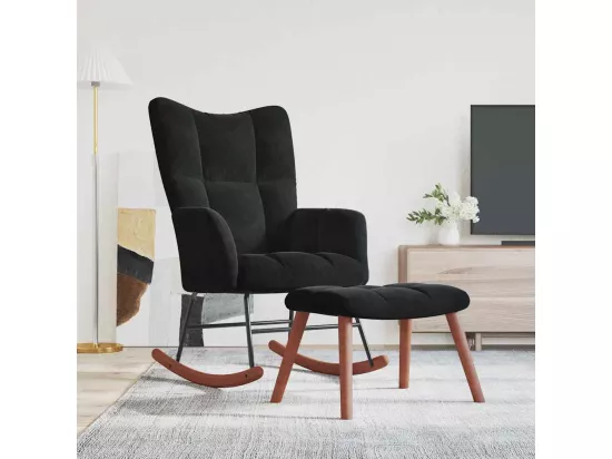Chaise à bascule avec repose-pied Noir Velours