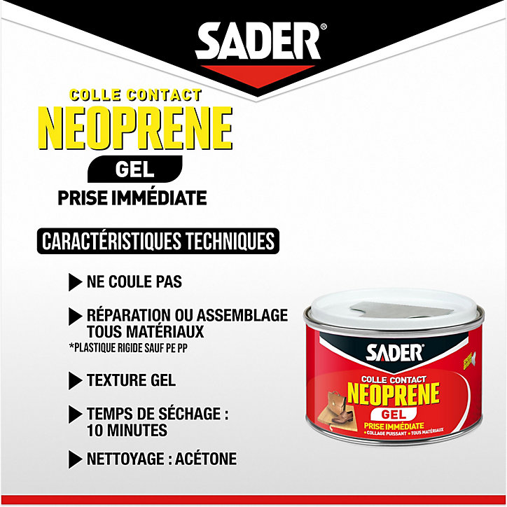 Colle contact néoprène en gel Sader tous matériaux pot de 250 ml