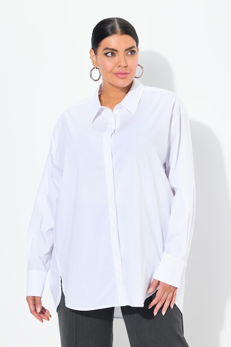 Hemdbluse, Perlmuttknöpfe, Oversized, Hemdkragen, Langarm