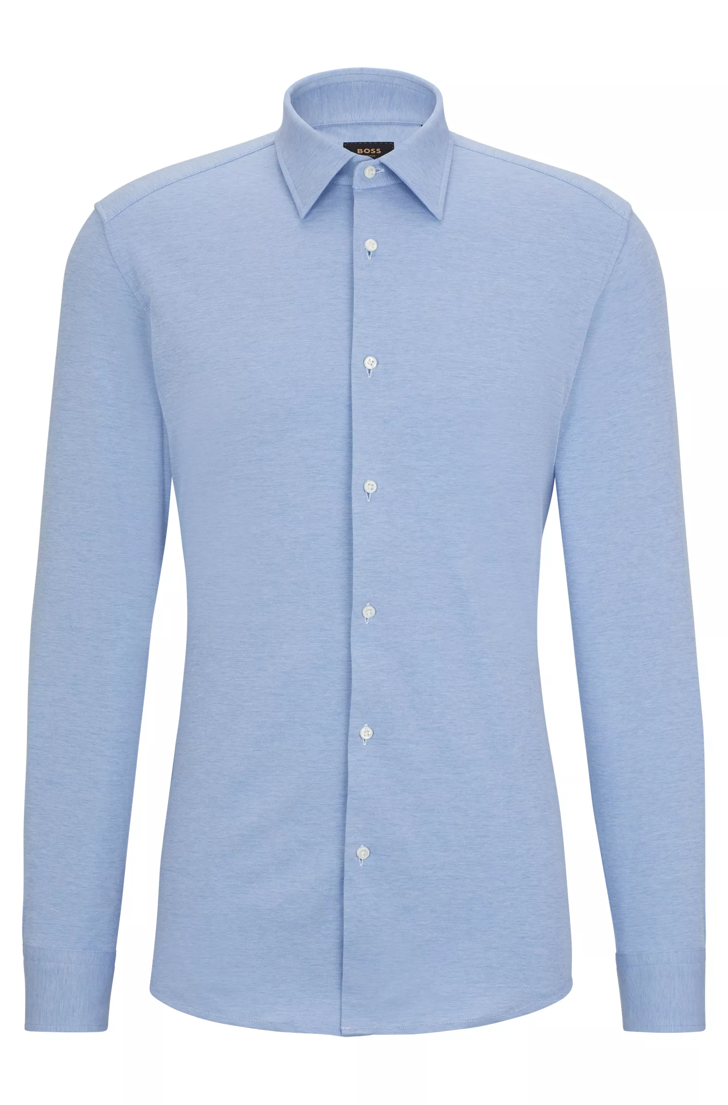 Camisa BOSS cor camelo, corte slim, em mistura de algodão.