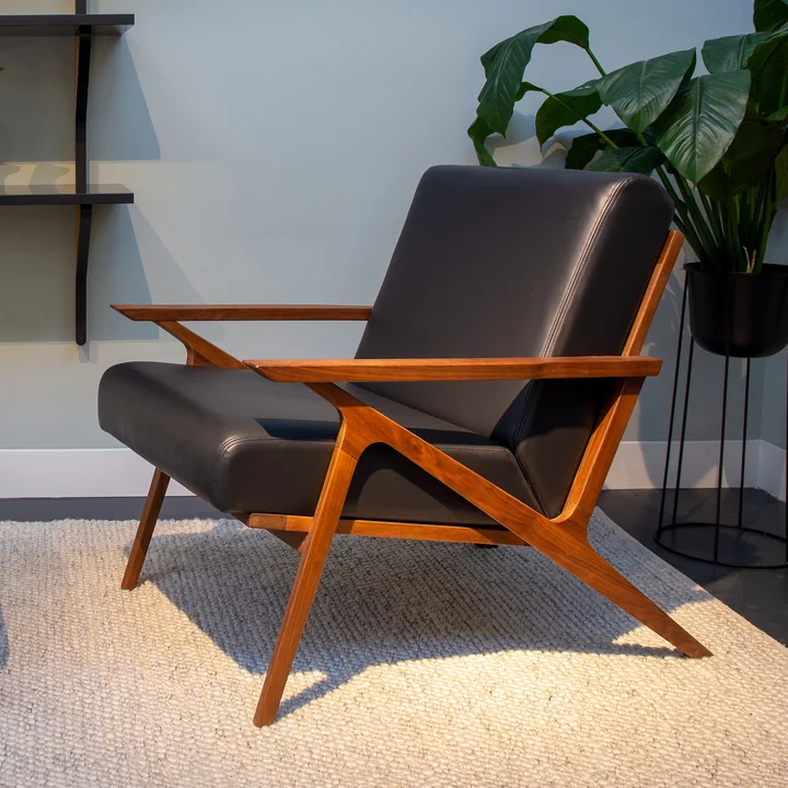 Studio Zondag - Jesper Lounge Stuhl, Nussbaum / Leder schwarz