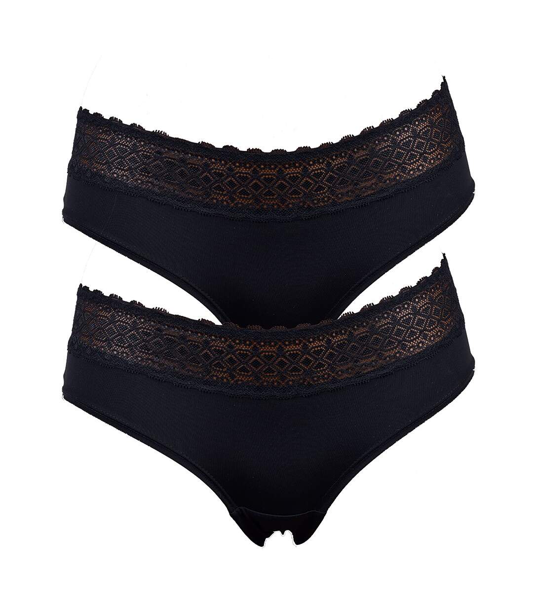 Culottes Femme INFINITIF Confort Qualité supérieure -Boxer, Shorty, String Culottes ceinture dentelle Pack de 2 Noires en Microfibre