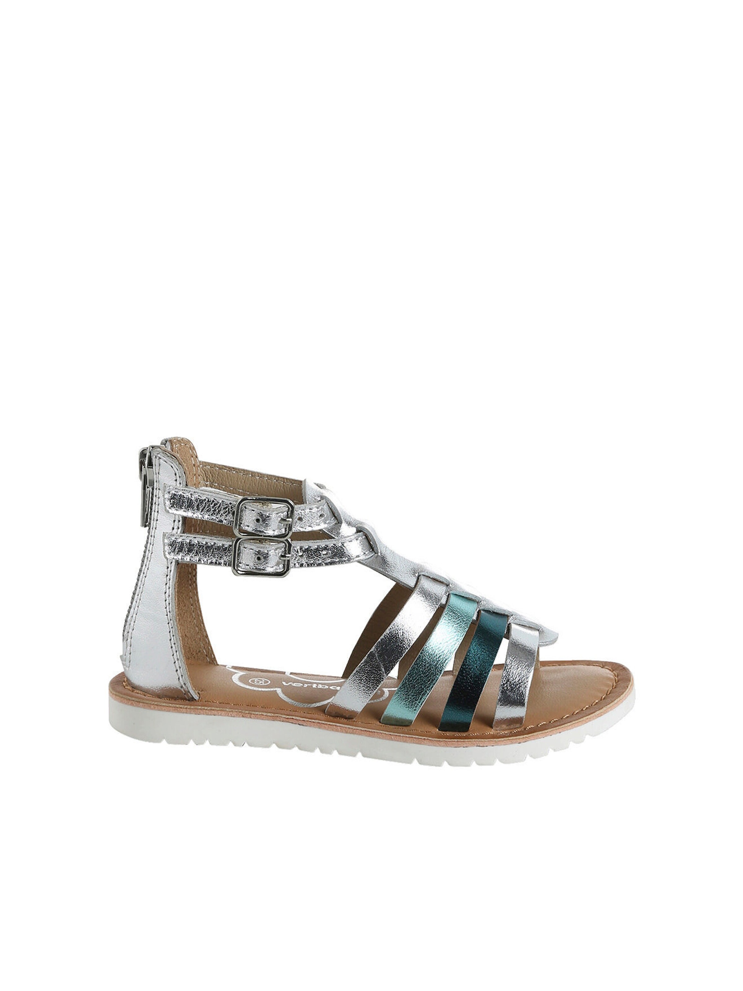 Vertbaudet Kinder Römersandalen aus Leder mit Anziehtrick silber
