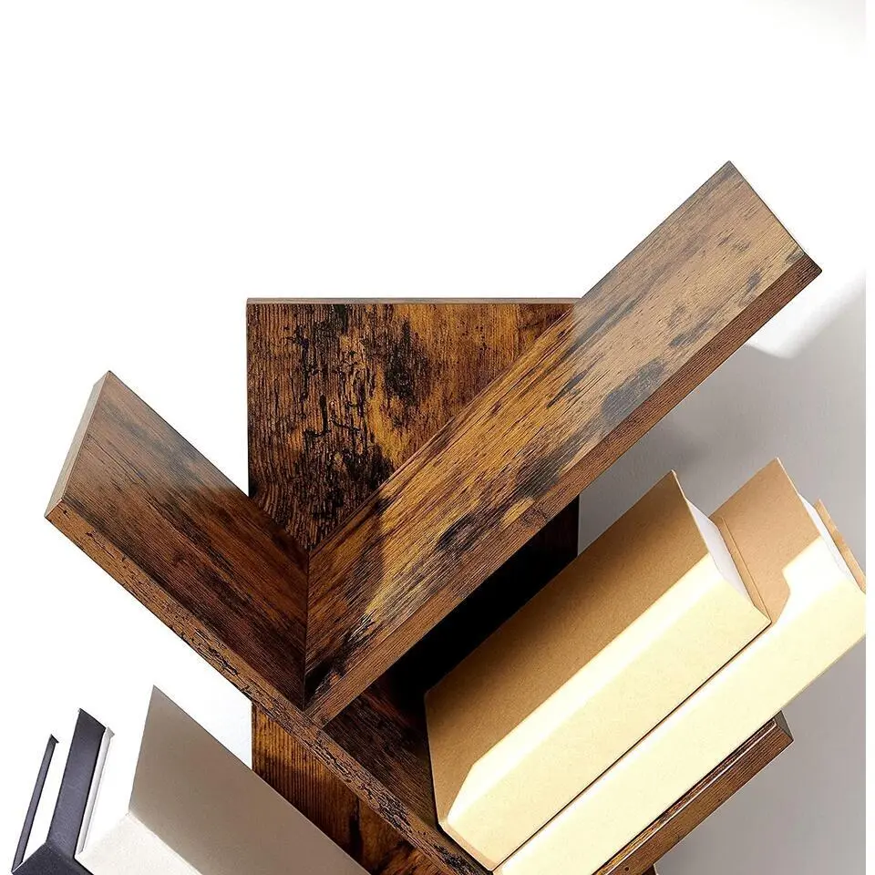 Parya Home - Houten Boekenkast - 8 niveaus - Vintage - Staande Plank - Bruin