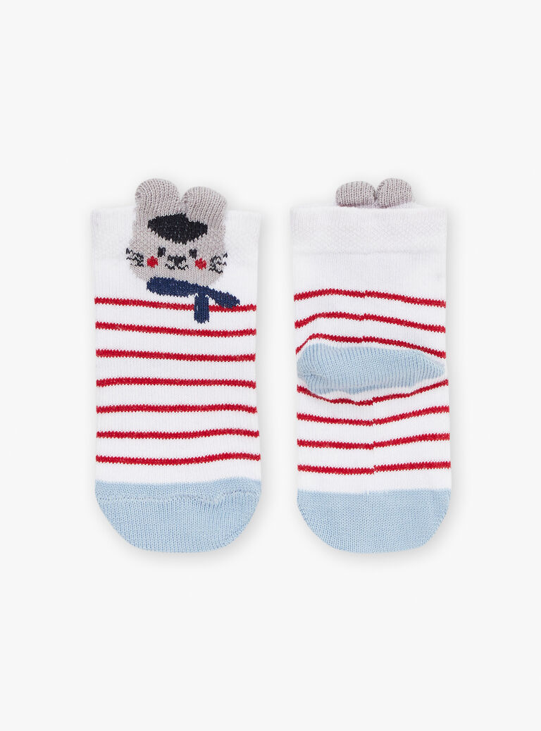 Chaussettes écrues, rouges et bleues en jacquard rayé