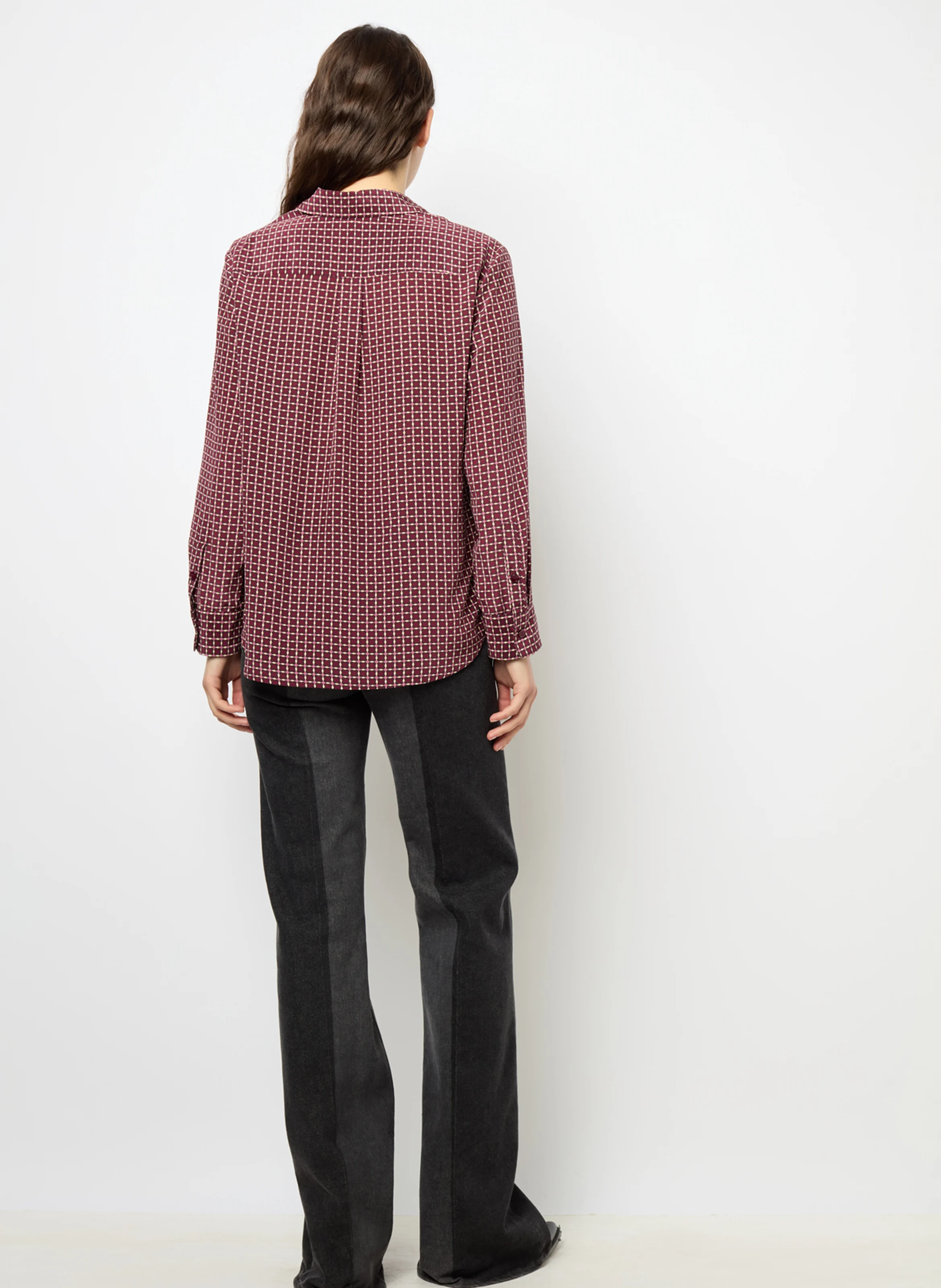 BERNADETTE - Blouse droite col classique en soie imprimée | Rouge