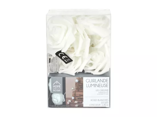 Guirlande avec 10 roses lumineuses - Blanc - L 180 cm