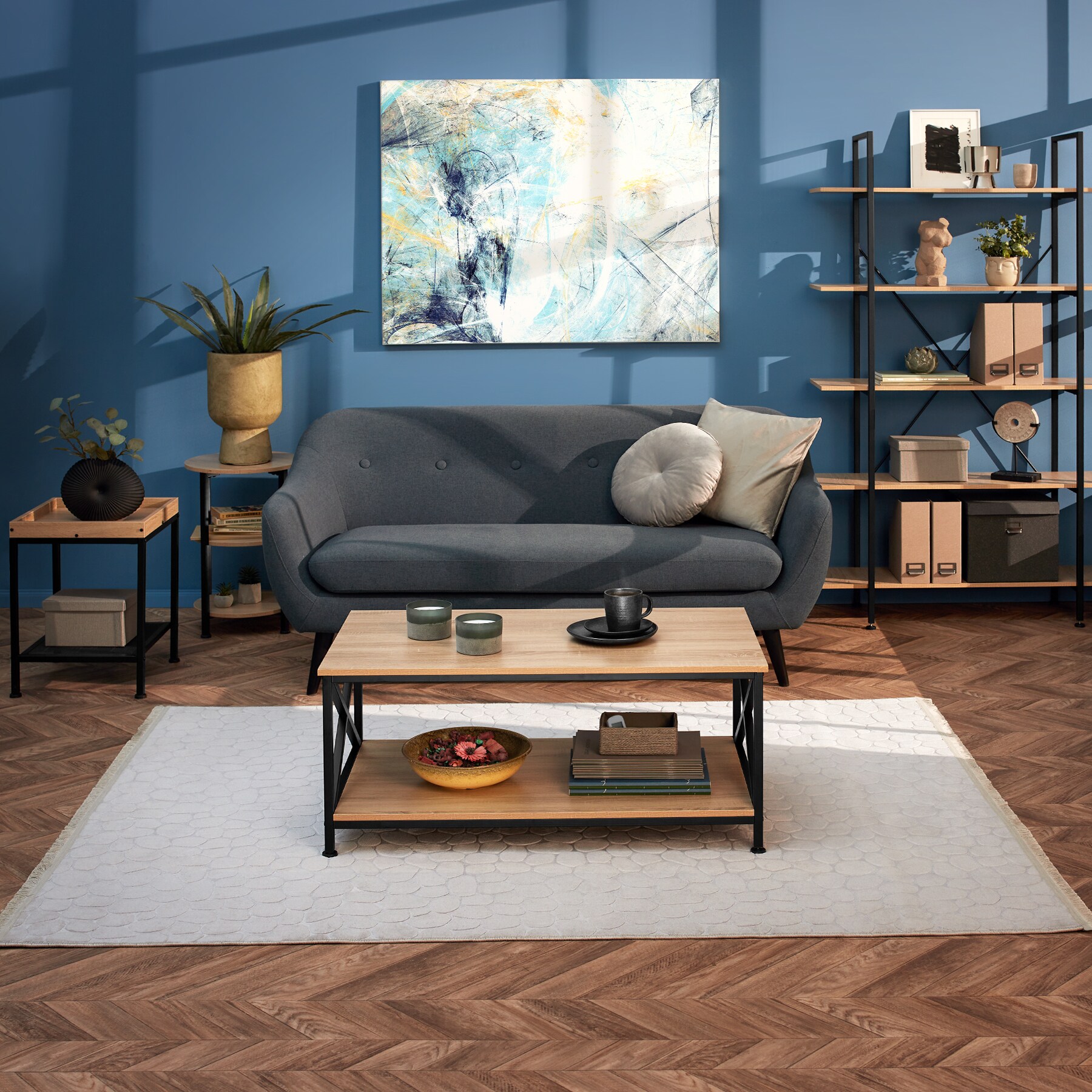 tectake® Couchtisch, Industrial Style, rechteckig, mit unterer Ablage, 100 x 55 x 45,5 cm