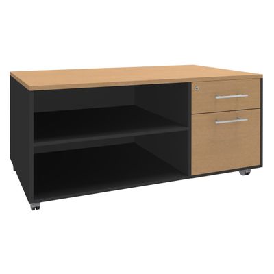 Console mobile EXPRIM/URBAN/LOFTER/LEVEL - L120 x H63 x P60 cm - 2 tiroirs dont 1 DS - coté anthracite - finition façade et dessus imitation Hêtre