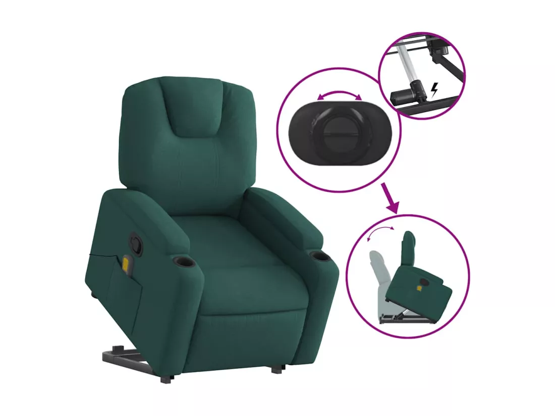 Fauteuil inclinable massant Vert foncé Tissu