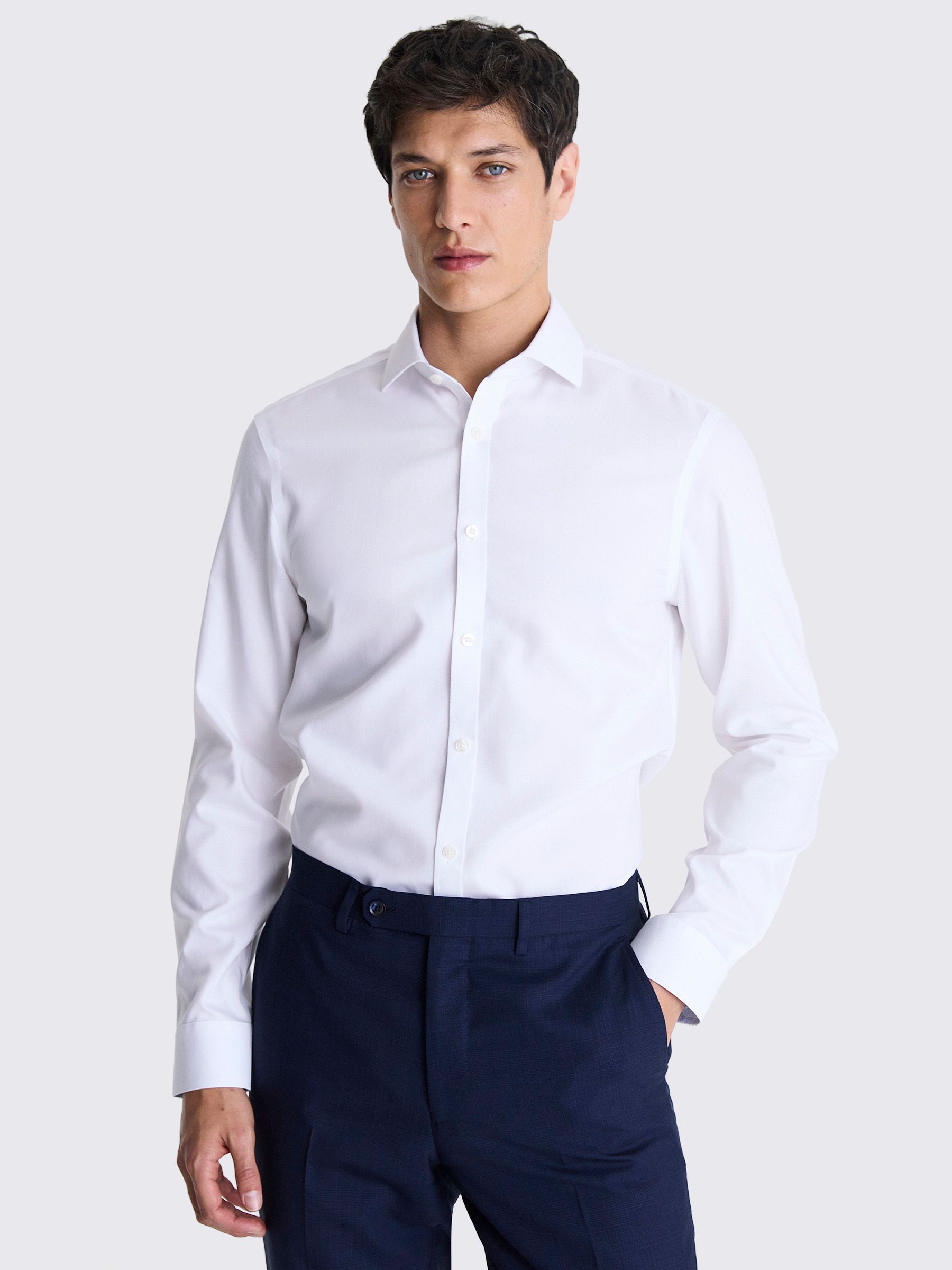 MOSS Tailored Fit Pinpoint Oxford Contrast Non Iron Cotton Shirt