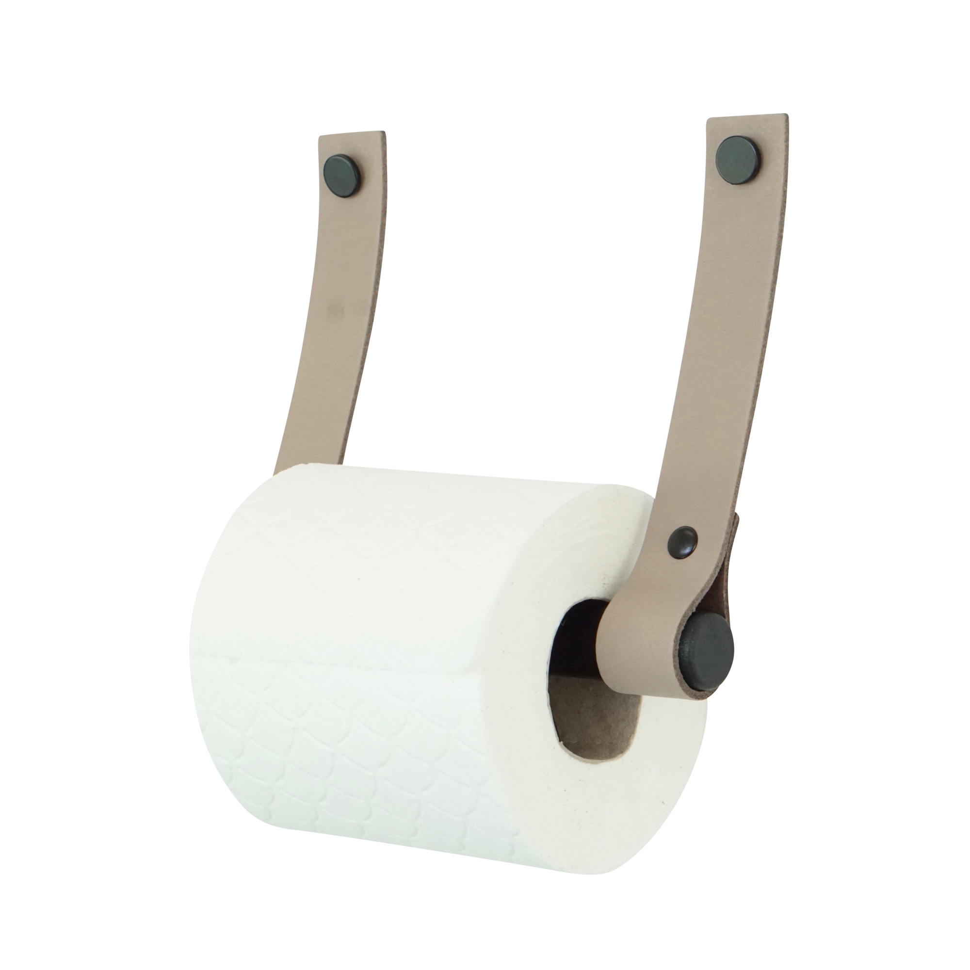 Leren toiletrolhouder (roldrager: zwart metaal) Taupe