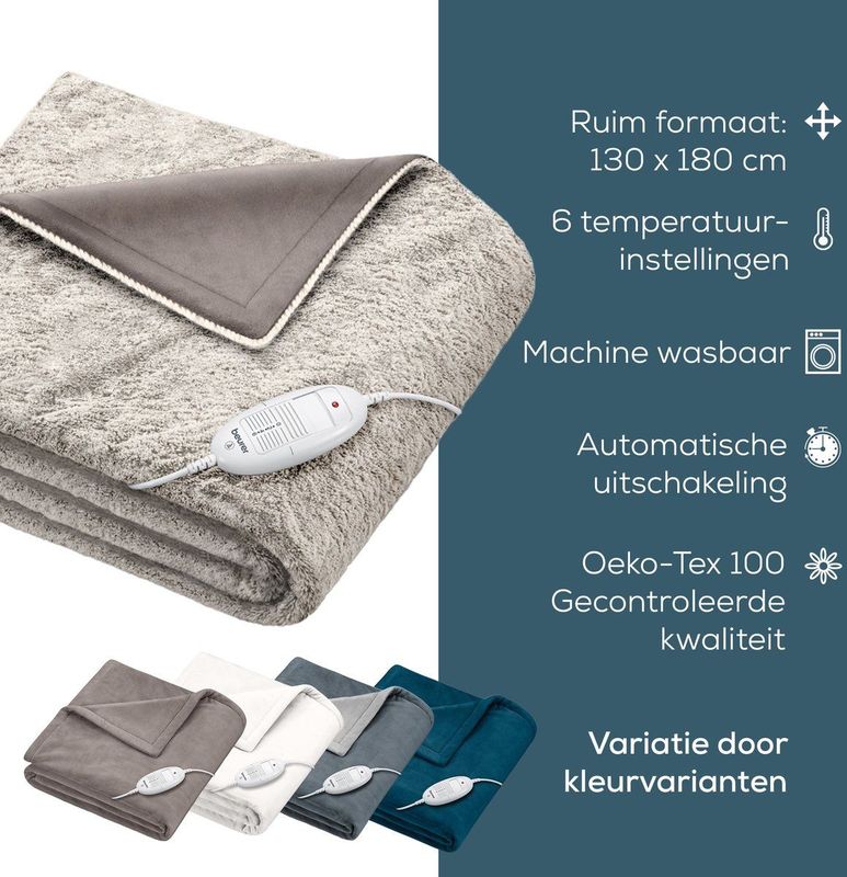 Beurer Warmtedeken Nordic Test: zeer goed Luxe elektrische bovendeken Ultrazachte Nordic fleece HD 75 Taupe