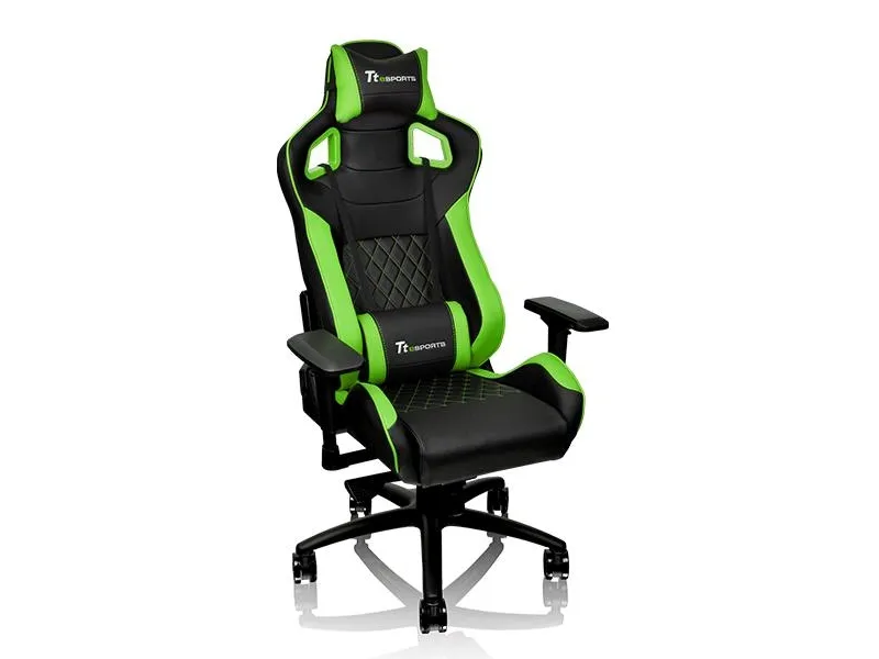 Ttesports GT-Fit 100 - Stol - armstøtter - T-formet - drejeled - aluminium, PVC, stål, kunstig læder, high-density skum - sort, grøn