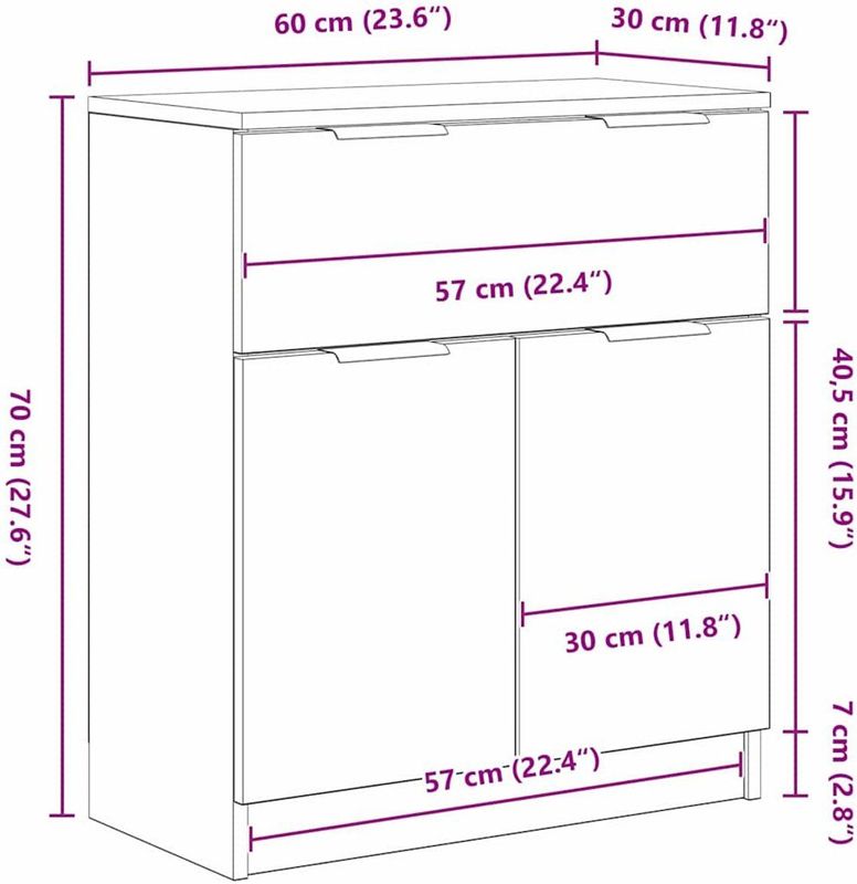 vidaXL - Dressoir - Zwart - Bewerkt Hout - 60x30x70 cm