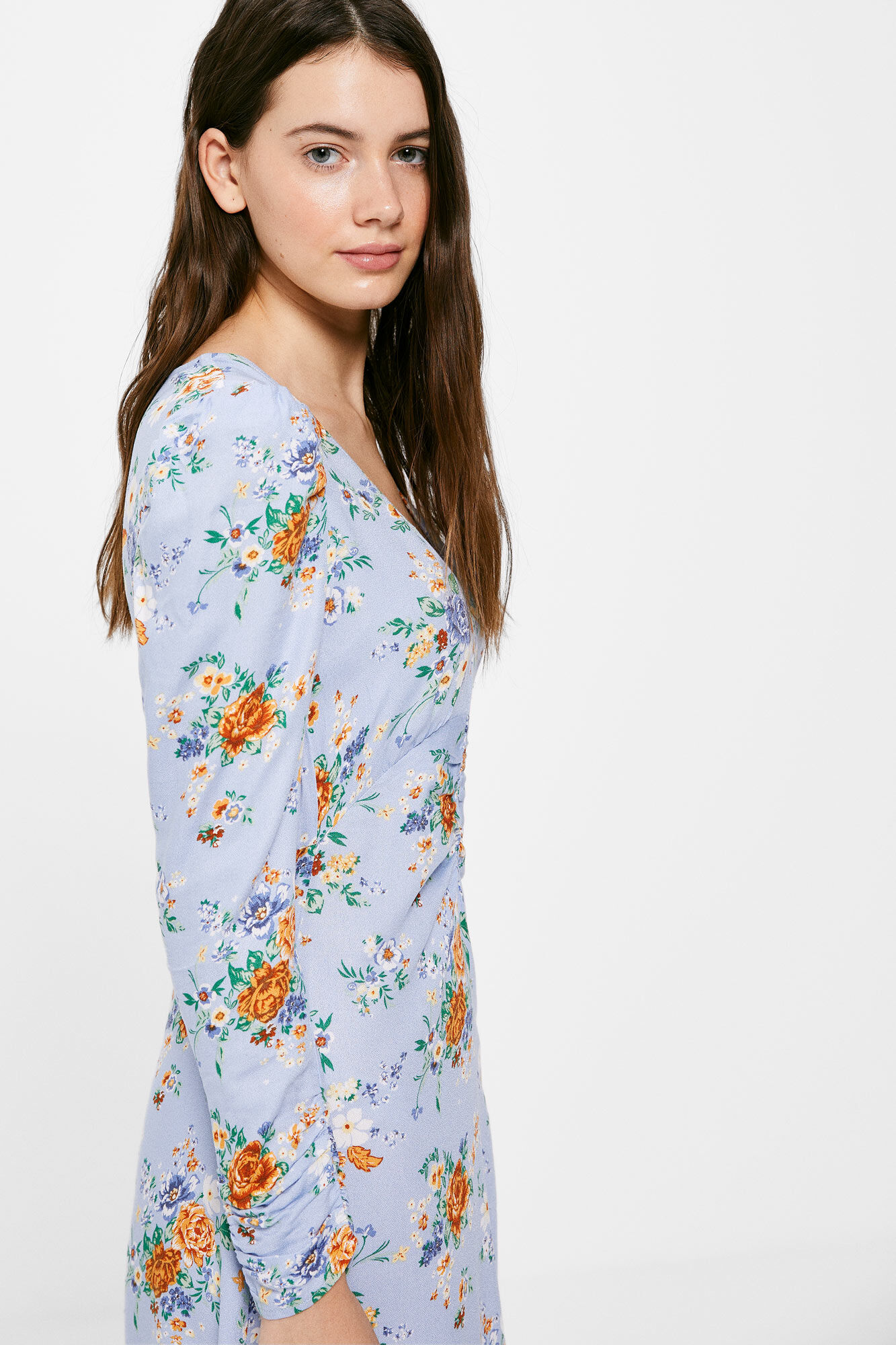 Vestido midi assimétrico com estampa - Azul médio