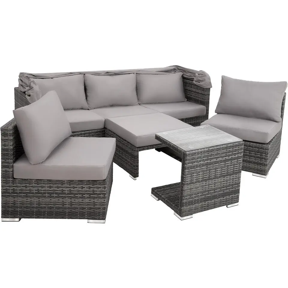 tectake Wicker loungeset San Marino met aluminium frame, Grijs