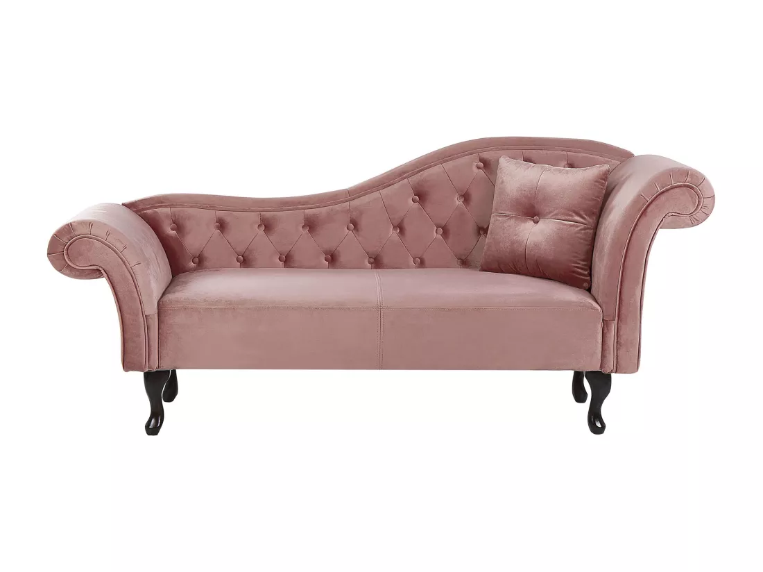 Chaise longue côté droit en velours rose LATTES