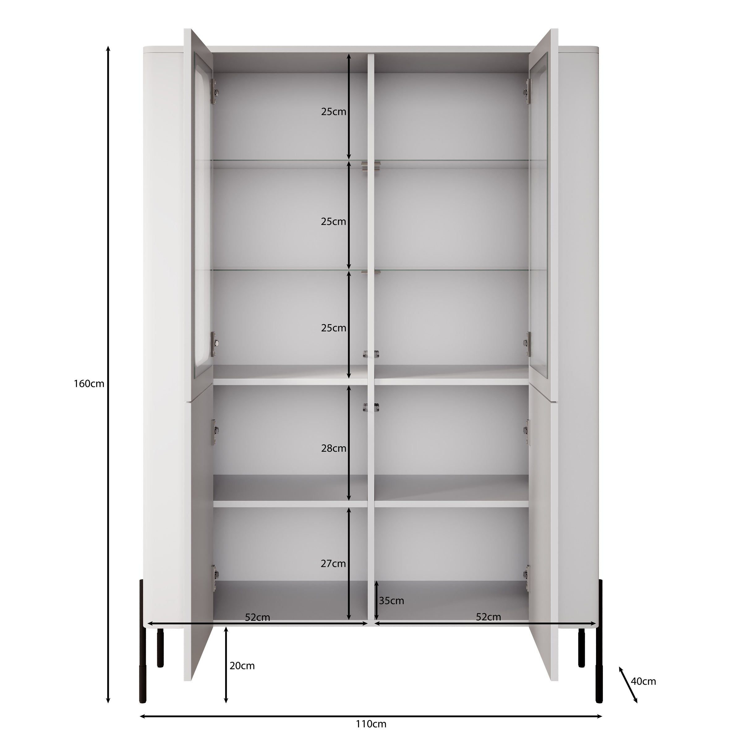 Vivi - Vitrinekast - Zwart - 110x40x160 cm