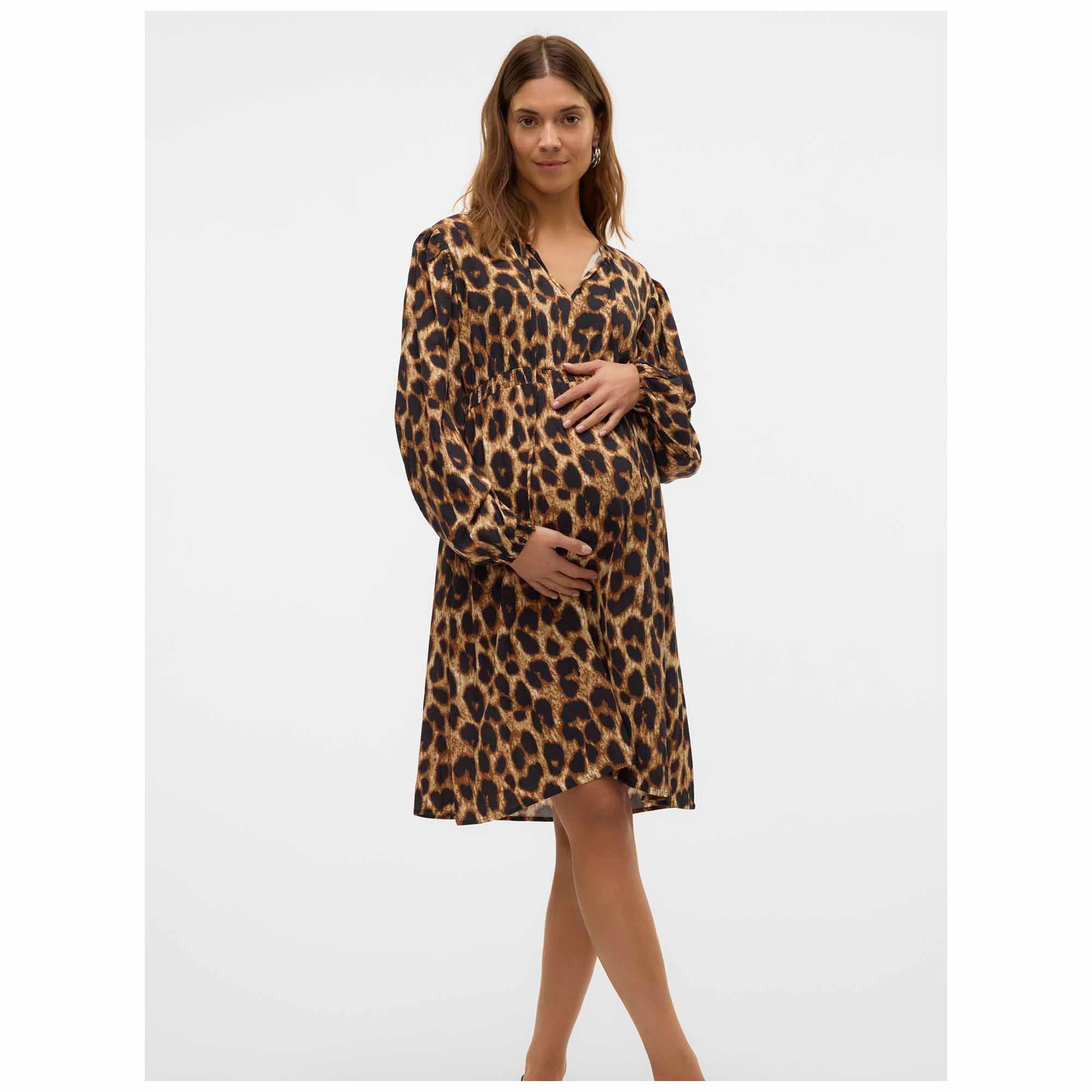 Mamalicious zwangerschapsjurk lange mouwen panterprint multi