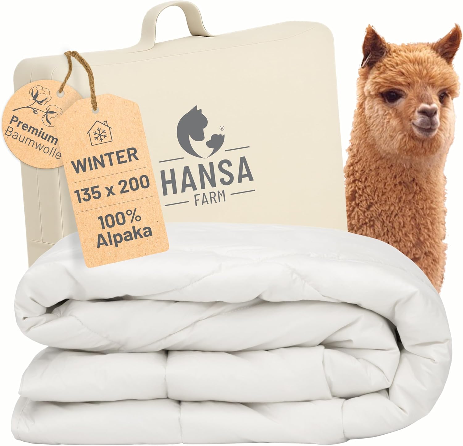 Alpaka Premium Bettdecke 135 x 200 cm (Füllung 1.900g) - Winter extra warm - atmungsaktiv und temperaturausgleichend - Große Aufbewahrungstasche