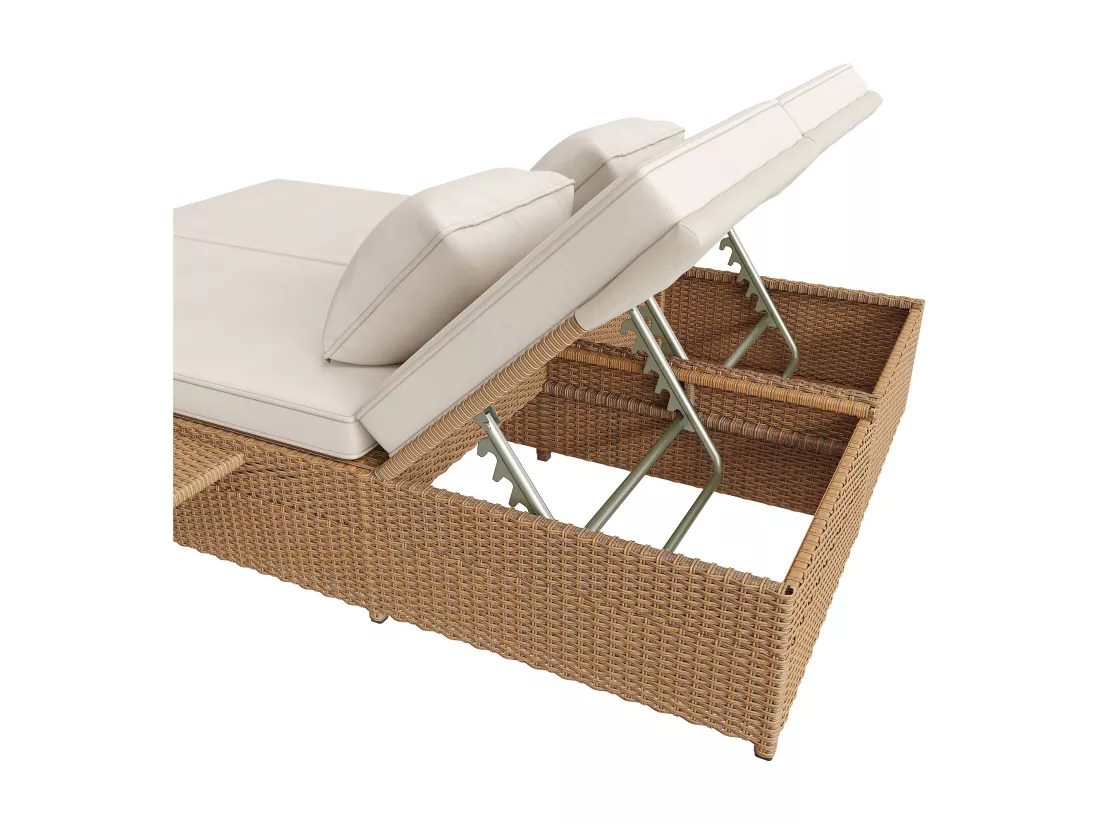 Salon de jardin pour 2 personnes - Canapé lounge en rotin PE avec 2 oreillers et pliable - Ensemble de chaises longues de jardin - Naturel