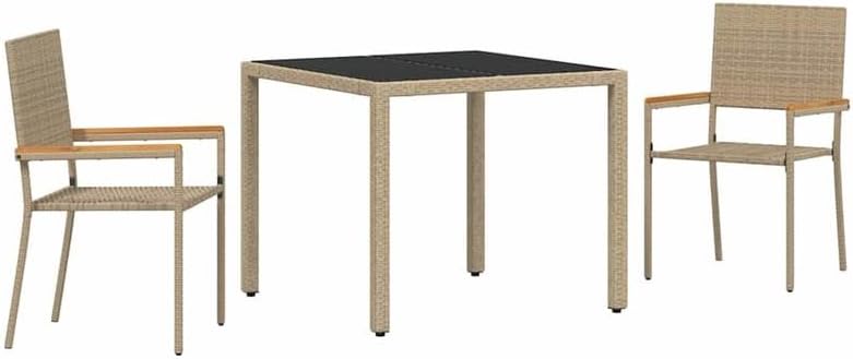 Eleganz Gartensitzgruppe 3-teilig Beige Poly-Rattan - Gartenmöbel Set für Terrasse & Balkon - Wetterfest & Pflegeleicht - Gemütliche Outdoor-Essgruppe