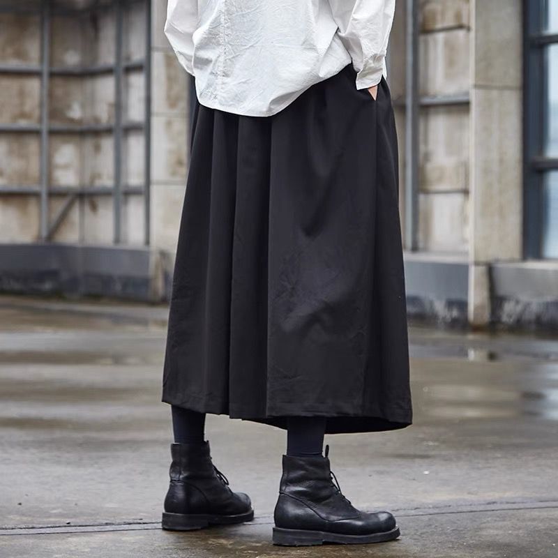 JUN.LEE - Elastische taille, effen cropped, wijde pijpen