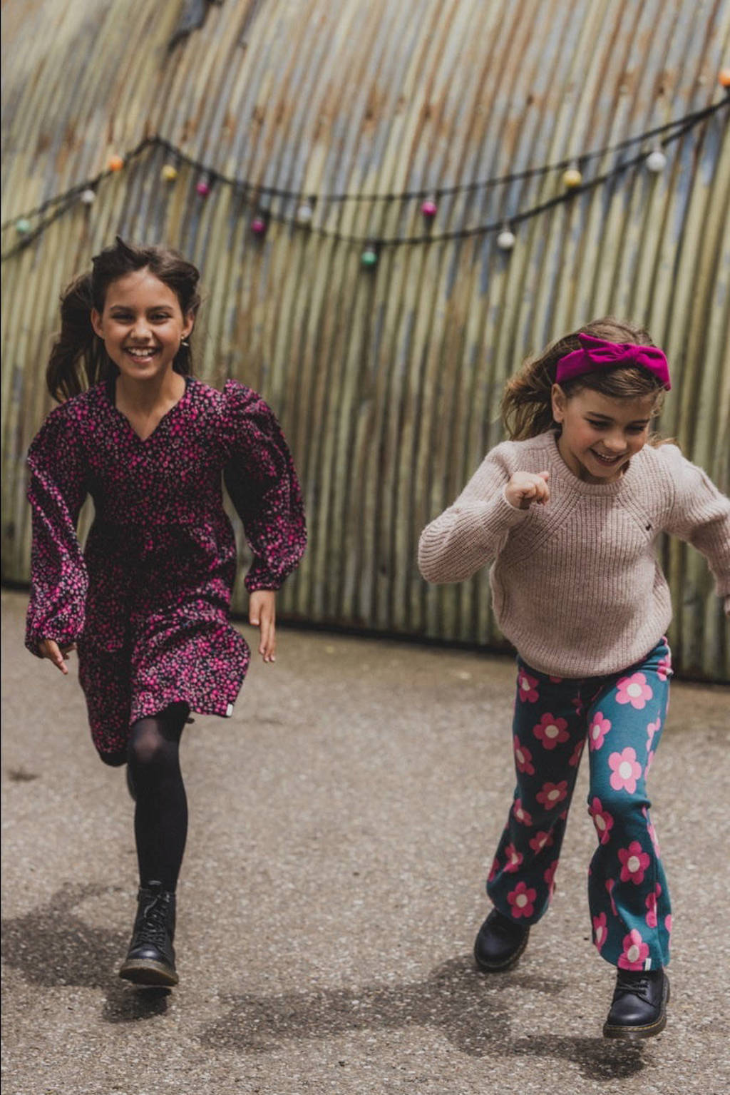 LOOXS gebloemde jurk zwart/fuchsia