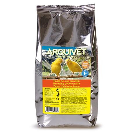 Pasta amarela para reprodução de pássaros, sabor neutro.