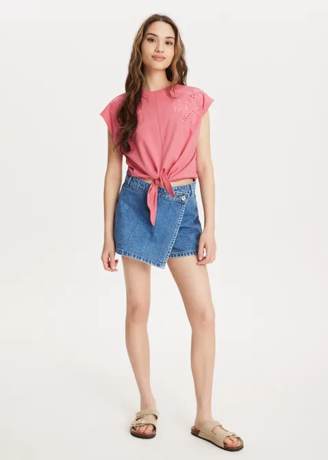 T-shirt met knoopdetail roze (ROS.VIN)