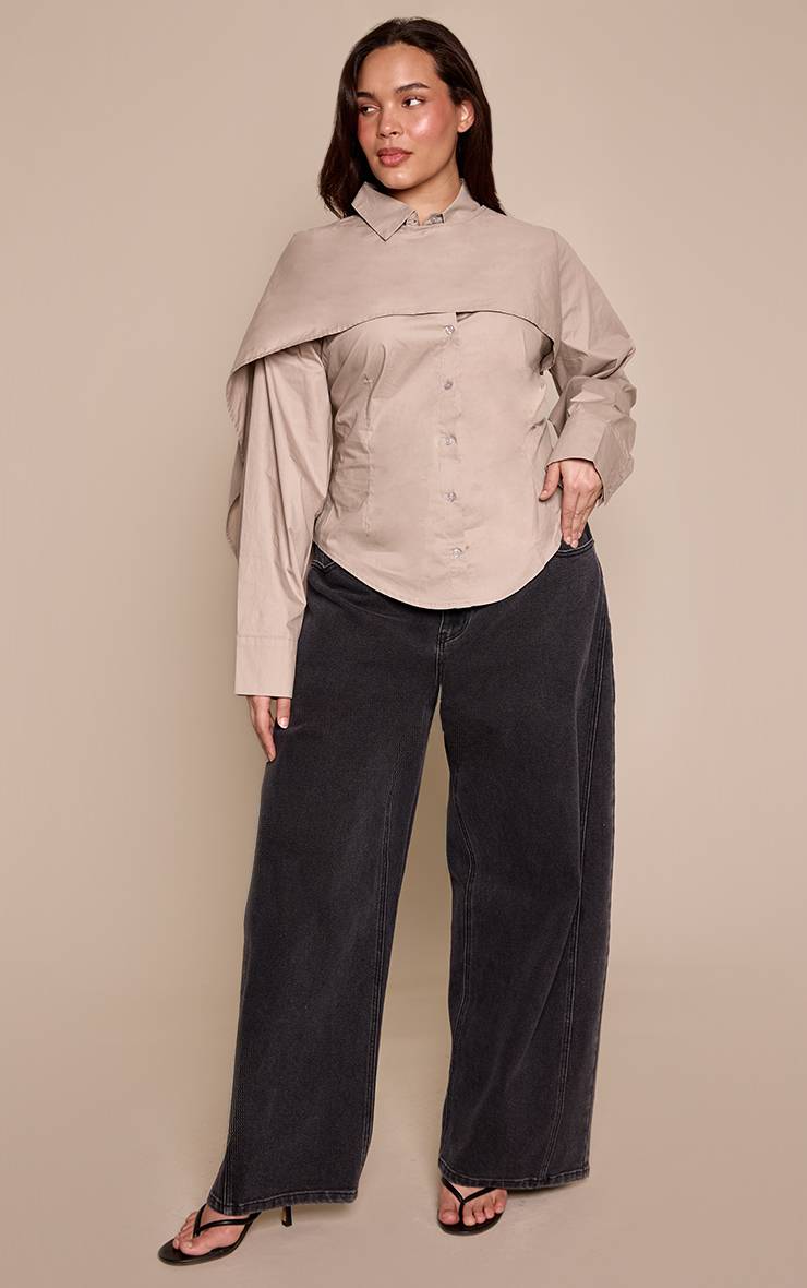 Champignon Chemise Ajustée Grande Taille Avec Superposition Style Cape
