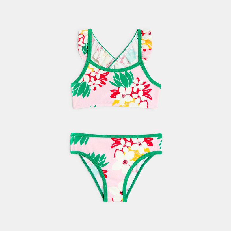 Maillot de bain 2 pièces bébé fille rose fleurs exotiques Catimini Rose