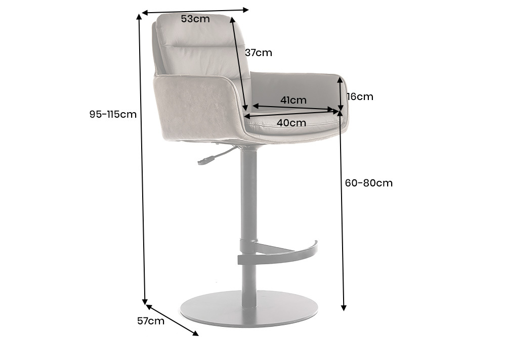 Drehbarer Design Barhocker BIG GEORGE taupe Echtleder Microfaser höhenverstellbar mit Armlehnen
