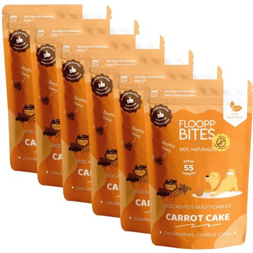 FlooppBITES petiscos macios e naturais sabor bolo de cenoura para cães