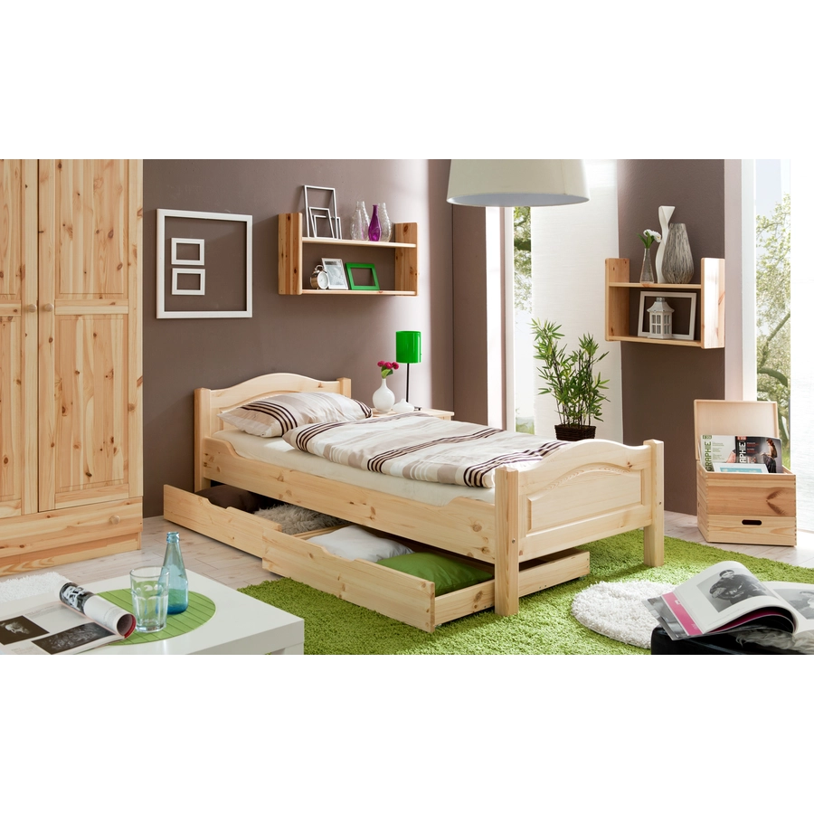 TICAA Massivholz Doppelbett Einzelbett Rita Kiefer Natur Natur
