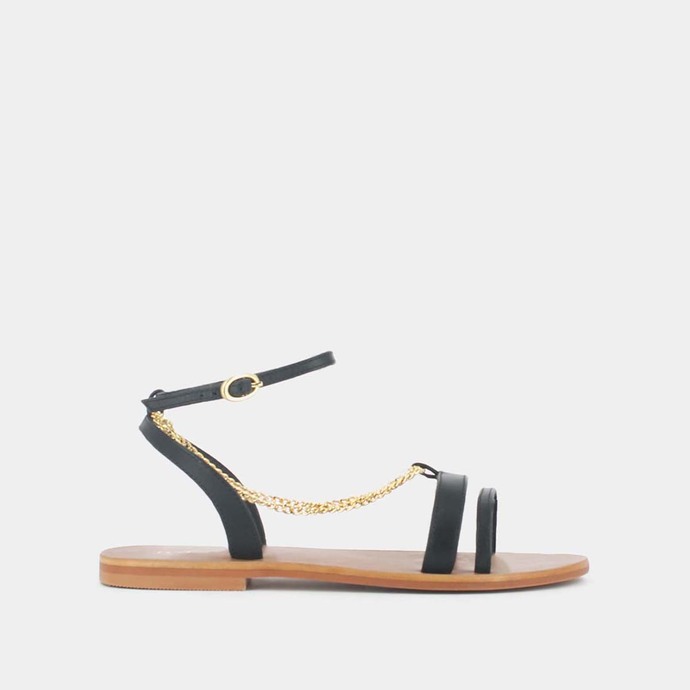 Sandales à brides et chaînes  en cuir noir