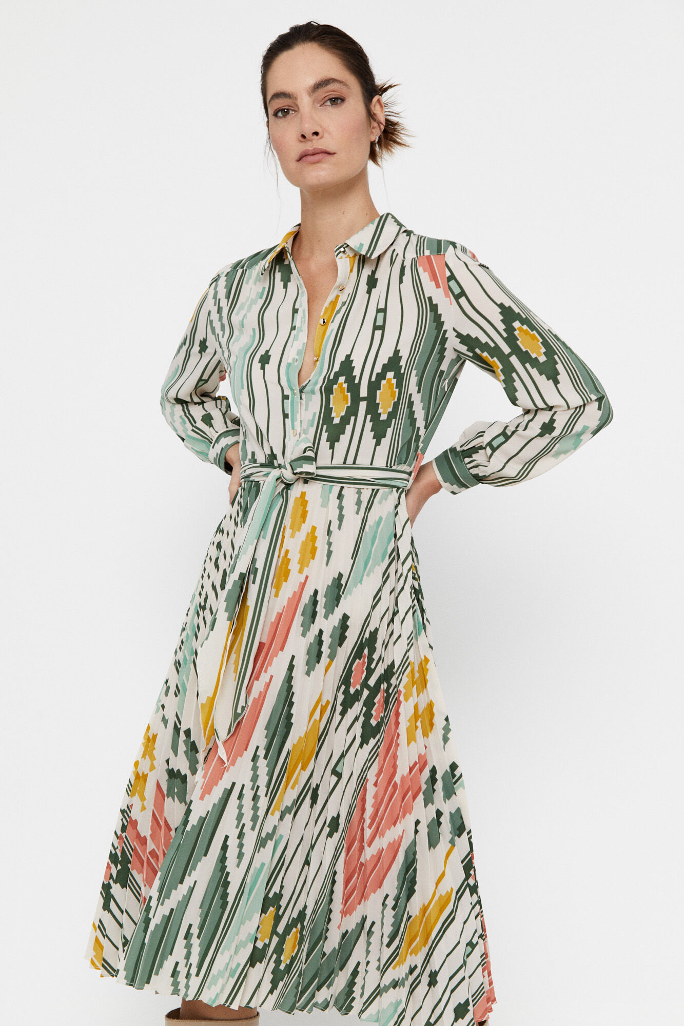Vestido midi estilo camisa - Estampa verde