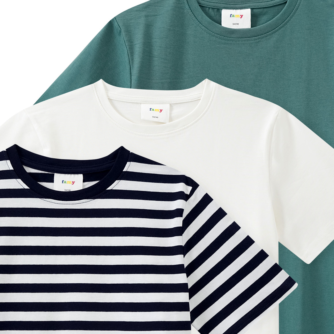 Famy 3 Jungen T-Shirts im Basic-Look dunkelgrün / dunkelblau / weiss