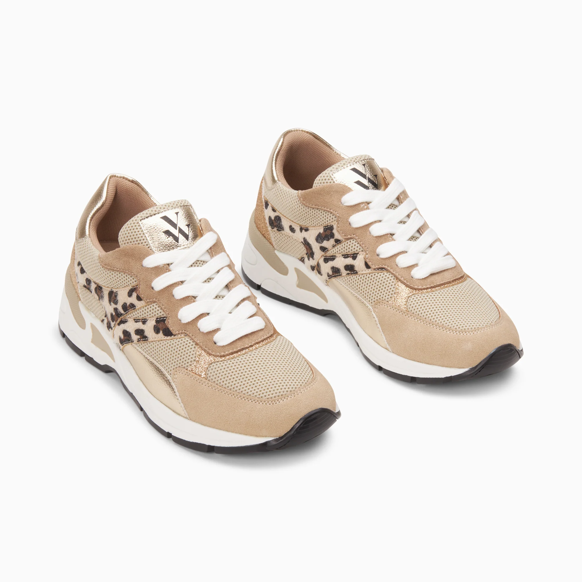 Sneakers-Baskets Montorgueil beige et léopard à lacets
