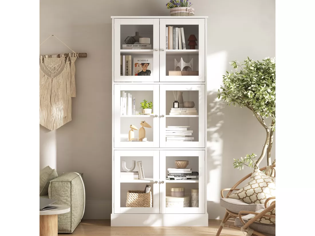 Vitrine Collection en Verre Design Pop-up Meuble de Rangement Debout 6 étagères Salon Blanc 80x38x170cm