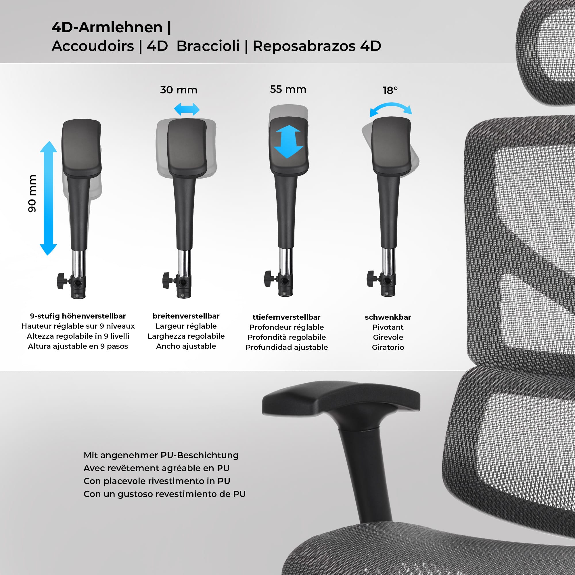 CLP Bürostuhl Spokane Ergonomic I Ergonomischer Schreibtischstuhl I Kopfstütze