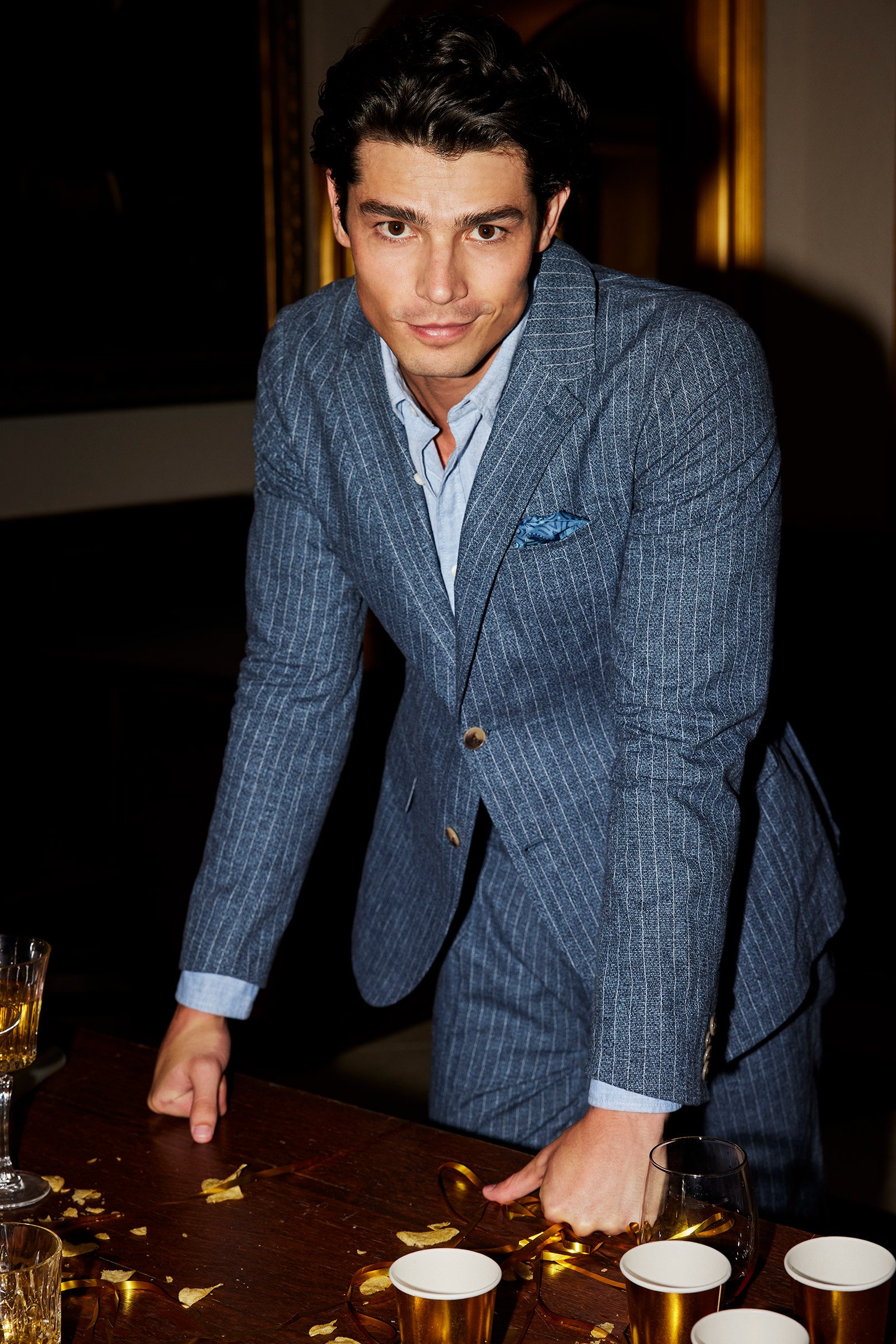 slim fit blazer van een linnenmix WE Fashion Grijsblauw