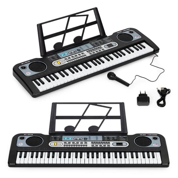 Stort pianotastatur med mikrofon for barn + strømforsyning